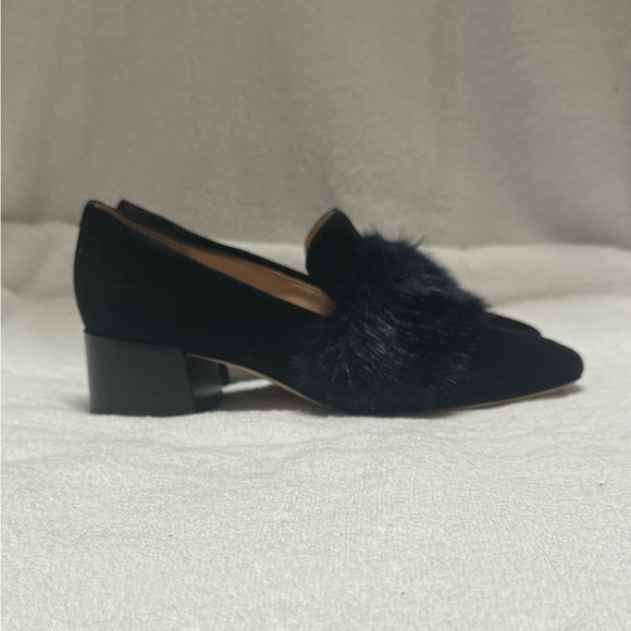 Kate Spade Navy Suede Faux Fur Trim Pumps Size 7 - Picture 3 of 10